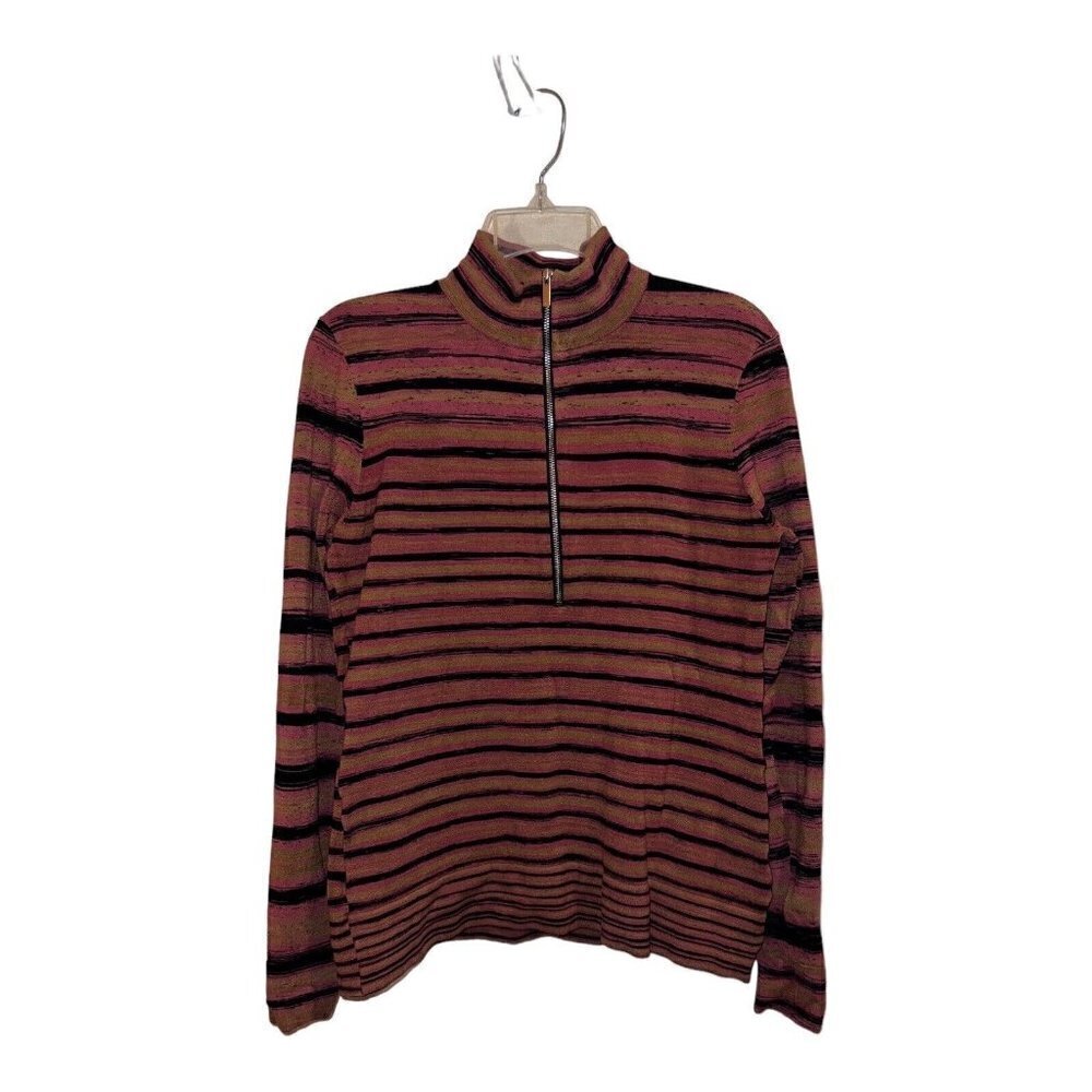 KAREN MILLEN Mock Neck 1/4 Zipper Long Sleeve Viscose Blend Sweater Sz L